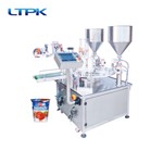 Yogurt and jelly cup filling and sealing machine(two filling station to fill different liquid)