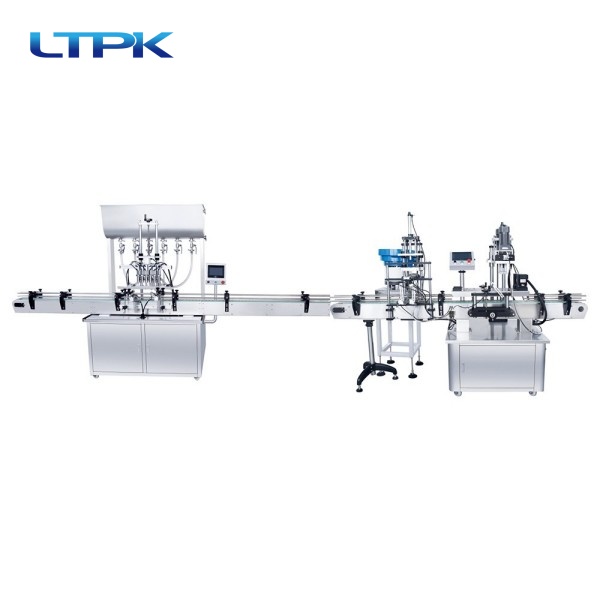 Six-head self-flow filling machine+Automatic drop cover+Automatic rubbing machine